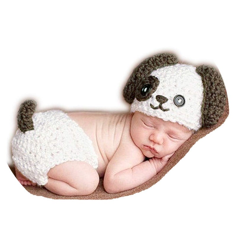 Vedory Newborn Baby Photography Props Boy Girls Photo Shoot Props Outfits Crochet Knitted Costume Unisex Cute Infant Hat Pants(Dog) - Image 1